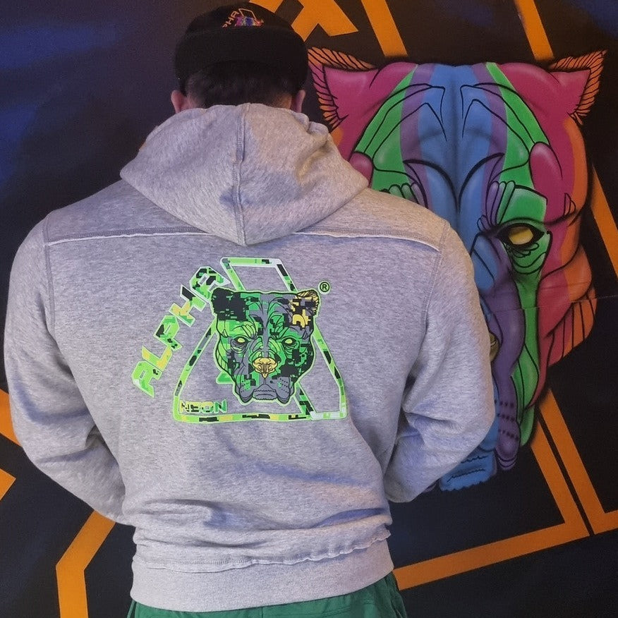 ALPHA NEON® GREY ZIP HOODY GREEN CAMO