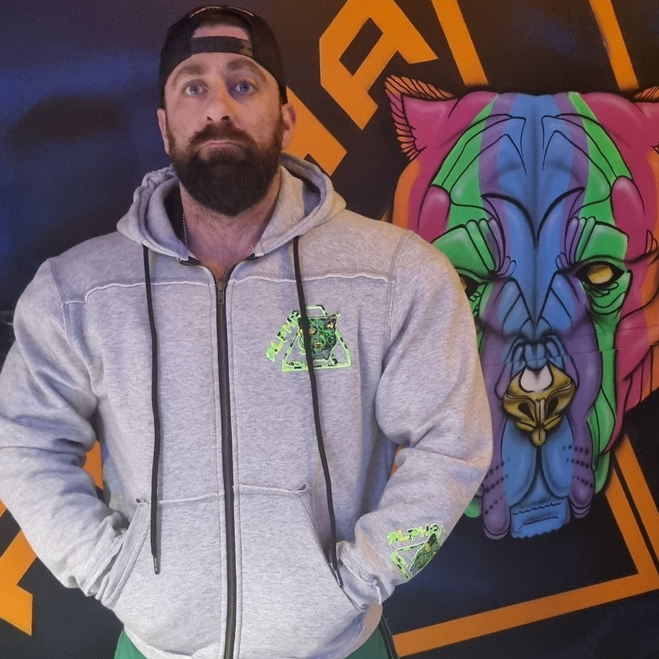 ALPHA NEON® GREY ZIP HOODY GREEN CAMO