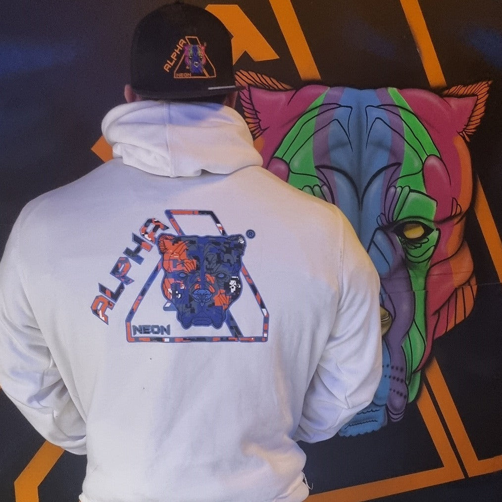 ALPHA NEON® WHITE HOODY BLUE/ORANGE CAMO