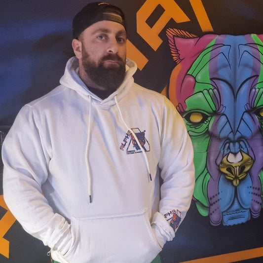 ALPHA NEON® WHITE HOODY BLUE/ORANGE CAMO